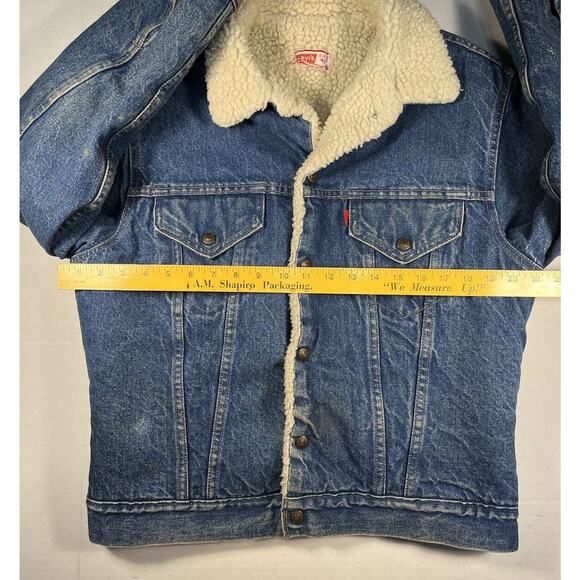 Vintage 80s Levis Denim Jean Trucker Jacket Sherpa Lined Size 42 Red Tab Hipster - Picture 8 of 9